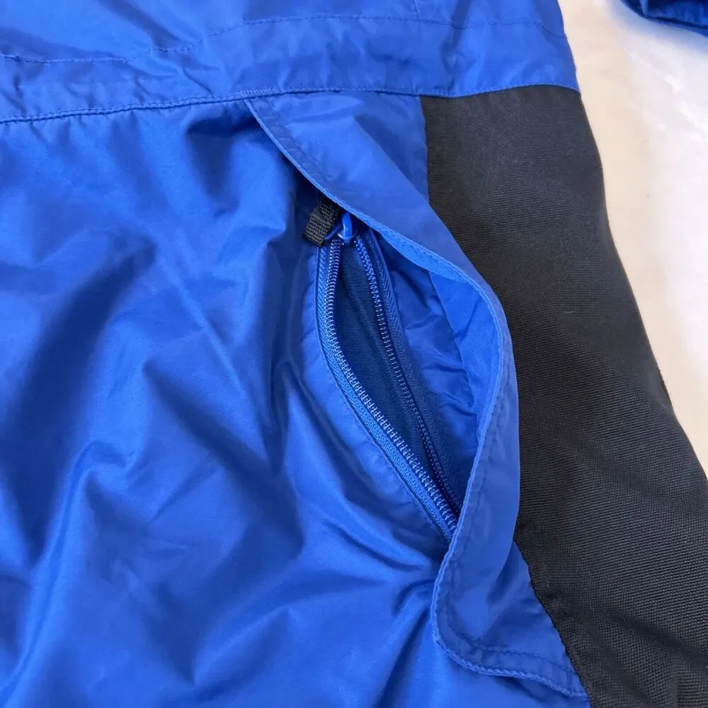 Columbia Men's Parka Sz L Blue/Black Nylon Hooded Pockets Adj Waist Fleece Lined